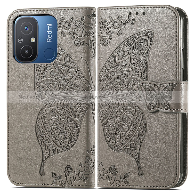 Leather Case Stands Butterfly Flip Cover Holder for Xiaomi Poco C55 Gray