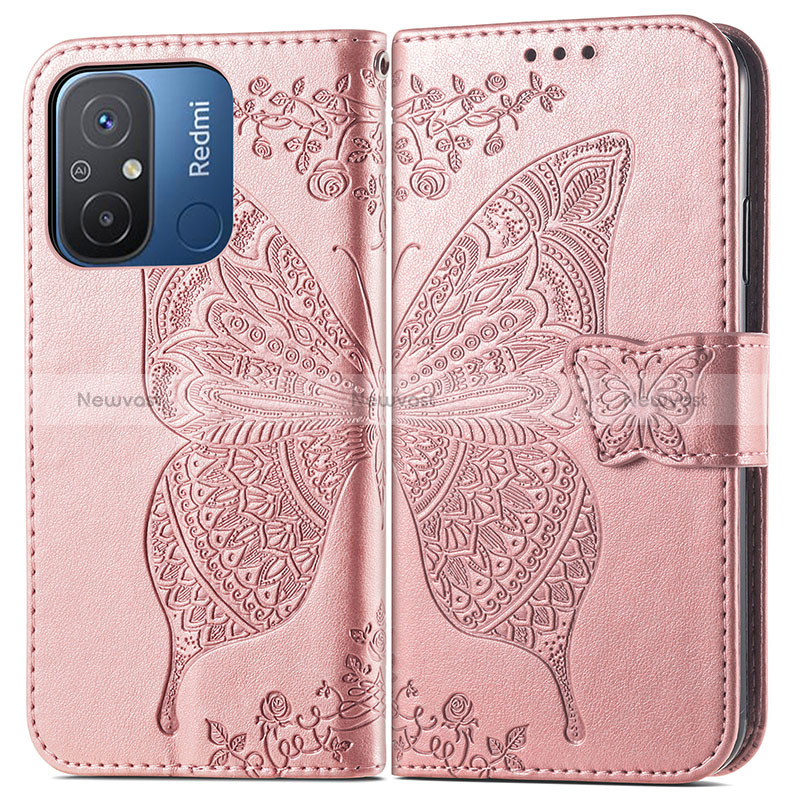 Leather Case Stands Butterfly Flip Cover Holder for Xiaomi Poco C55 Pink