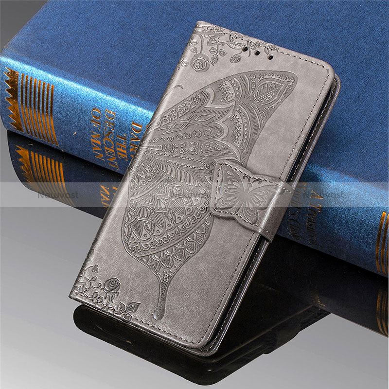 Leather Case Stands Butterfly Flip Cover Holder for Xiaomi Poco M2 Gray