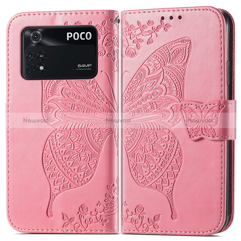 Leather Case Stands Butterfly Flip Cover Holder for Xiaomi Poco M4 Pro 4G