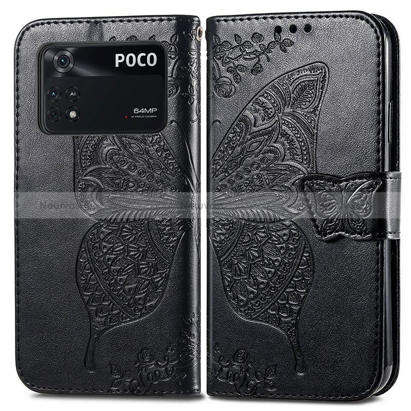 Leather Case Stands Butterfly Flip Cover Holder for Xiaomi Poco M4 Pro 4G