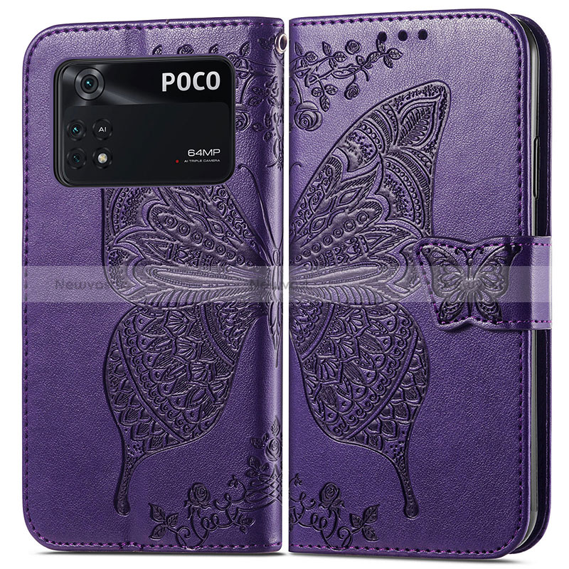 Leather Case Stands Butterfly Flip Cover Holder for Xiaomi Poco M4 Pro 4G