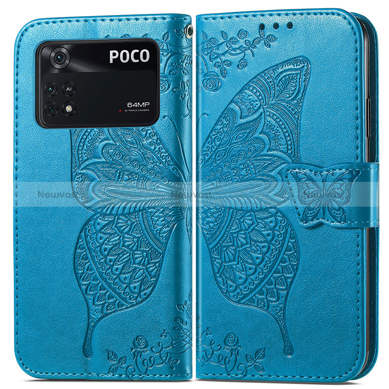 Leather Case Stands Butterfly Flip Cover Holder for Xiaomi Poco M4 Pro 4G