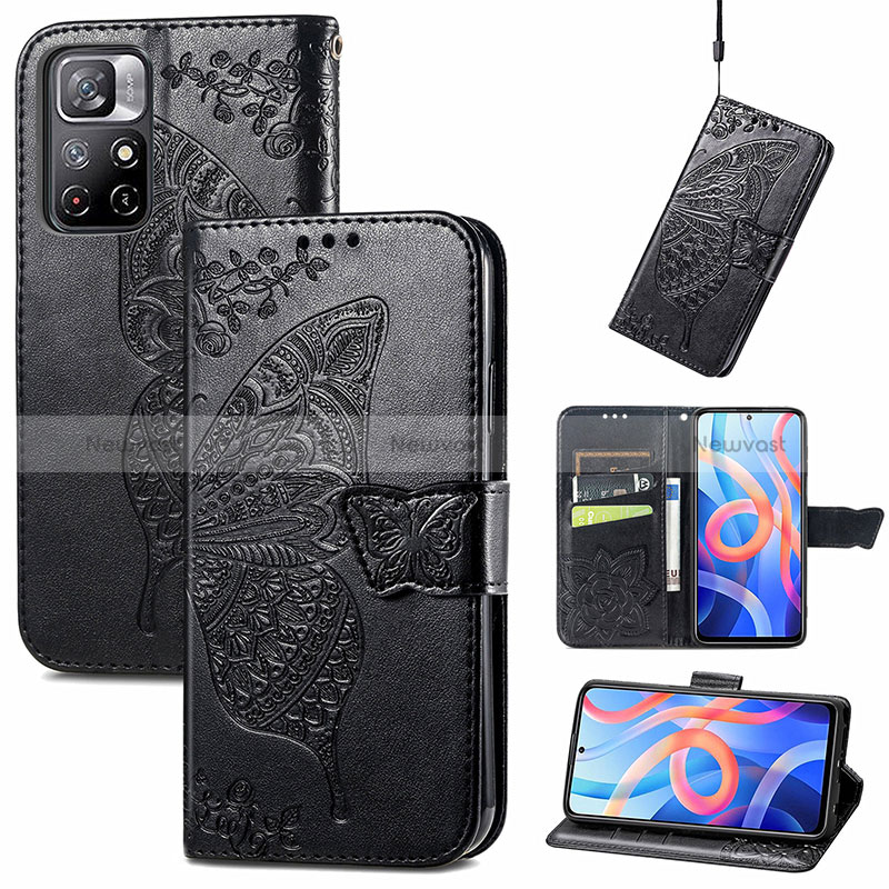 Leather Case Stands Butterfly Flip Cover Holder for Xiaomi Poco M4 Pro 5G