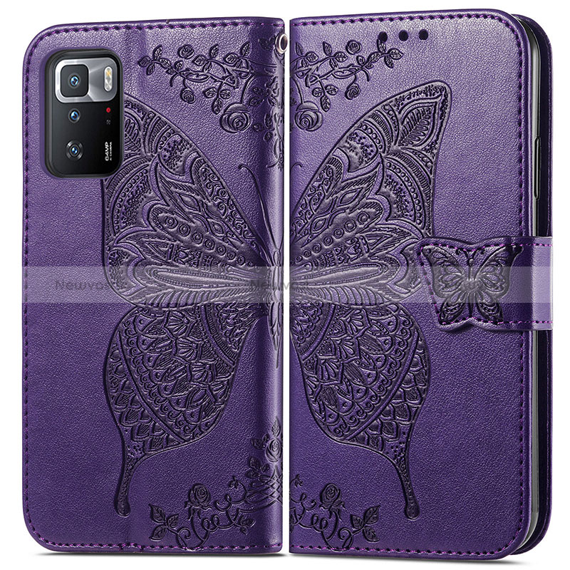 Leather Case Stands Butterfly Flip Cover Holder for Xiaomi Poco X3 GT 5G Purple