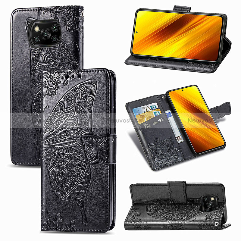 Leather Case Stands Butterfly Flip Cover Holder for Xiaomi Poco X3 Pro