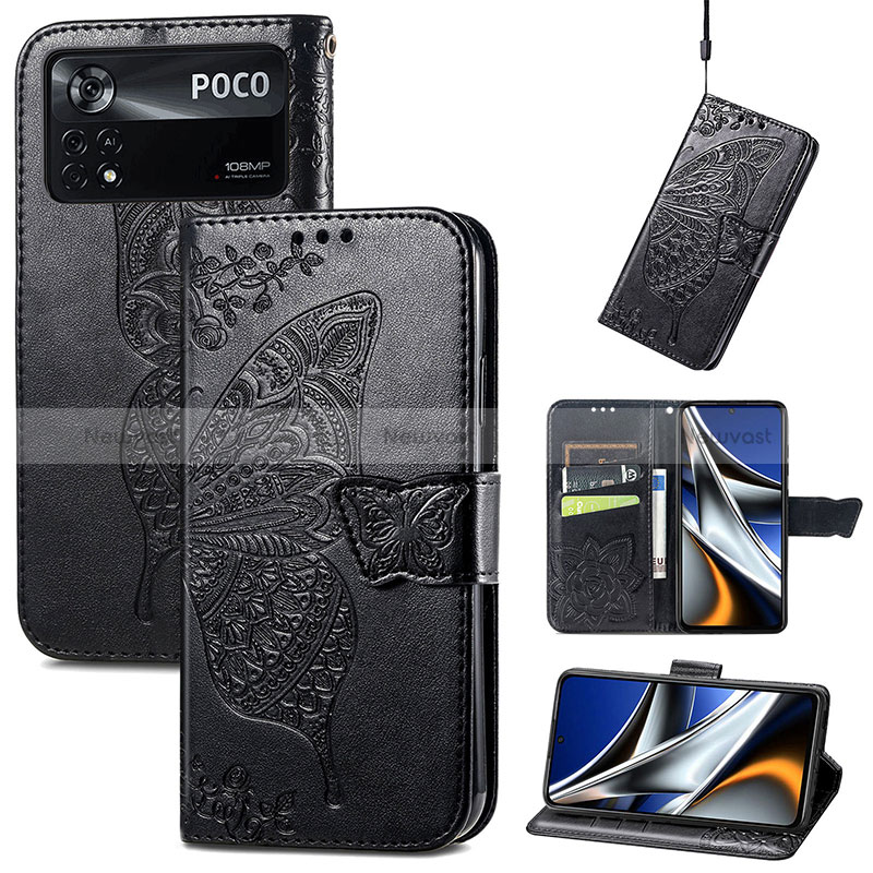 Leather Case Stands Butterfly Flip Cover Holder for Xiaomi Poco X4 Pro 5G