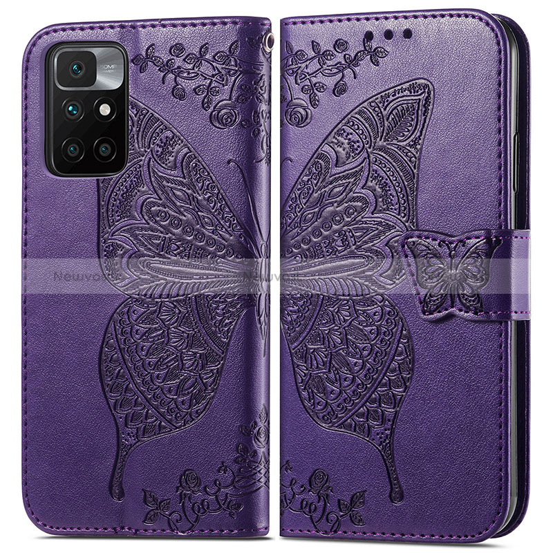 Leather Case Stands Butterfly Flip Cover Holder for Xiaomi Redmi 10 (2022) Purple