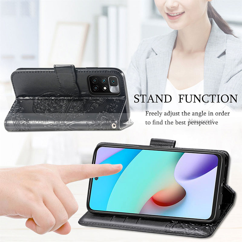 Leather Case Stands Butterfly Flip Cover Holder for Xiaomi Redmi 10 4G