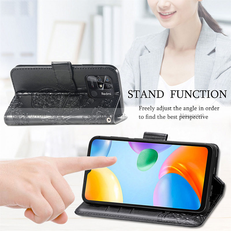 Leather Case Stands Butterfly Flip Cover Holder for Xiaomi Redmi 10 Power