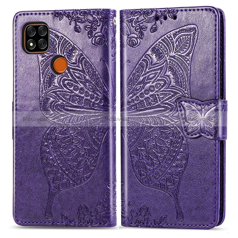 Leather Case Stands Butterfly Flip Cover Holder for Xiaomi Redmi 10A 4G Purple