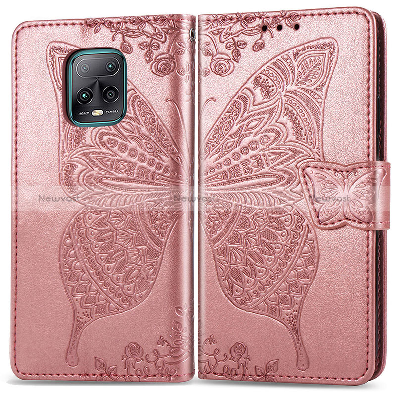 Leather Case Stands Butterfly Flip Cover Holder for Xiaomi Redmi 10X Pro 5G Pink