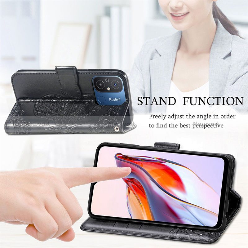 Leather Case Stands Butterfly Flip Cover Holder for Xiaomi Redmi 12C 4G