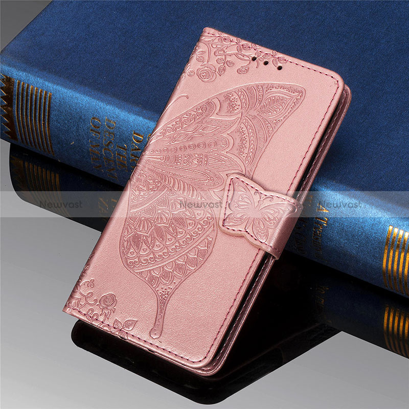 Leather Case Stands Butterfly Flip Cover Holder for Xiaomi Redmi 9 Prime India Pink