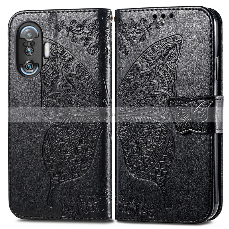 Leather Case Stands Butterfly Flip Cover Holder for Xiaomi Redmi K40 Gaming 5G Black