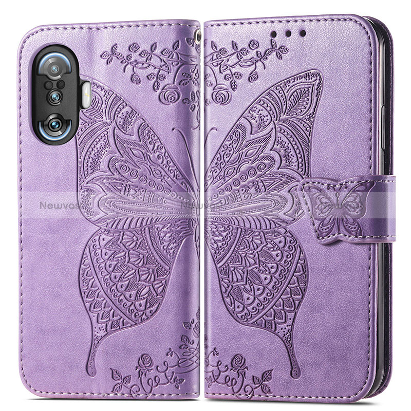 Leather Case Stands Butterfly Flip Cover Holder for Xiaomi Redmi K40 Gaming 5G Clove Purple