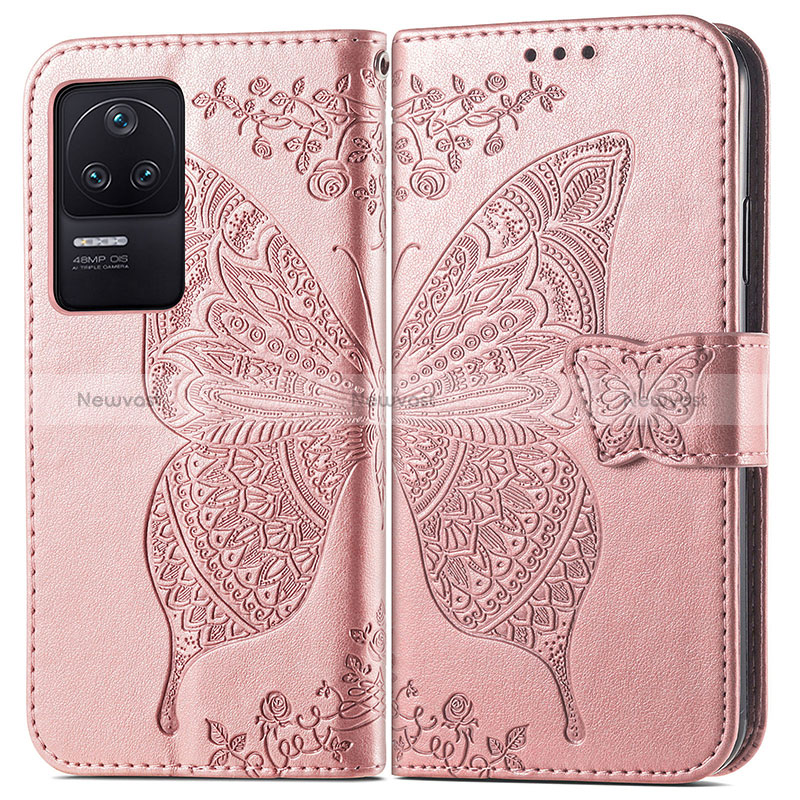 Leather Case Stands Butterfly Flip Cover Holder for Xiaomi Redmi K40S 5G Pink