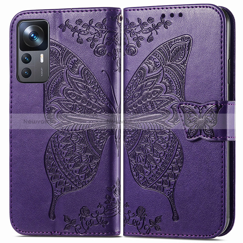 Leather Case Stands Butterfly Flip Cover Holder for Xiaomi Redmi K50 Ultra 5G Purple