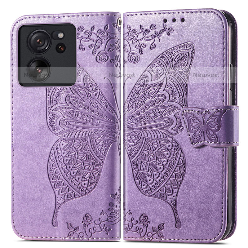 Leather Case Stands Butterfly Flip Cover Holder for Xiaomi Redmi K60 Ultra 5G Clove Purple