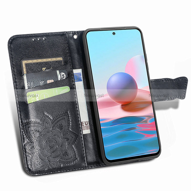 Leather Case Stands Butterfly Flip Cover Holder for Xiaomi Redmi Note 10 4G