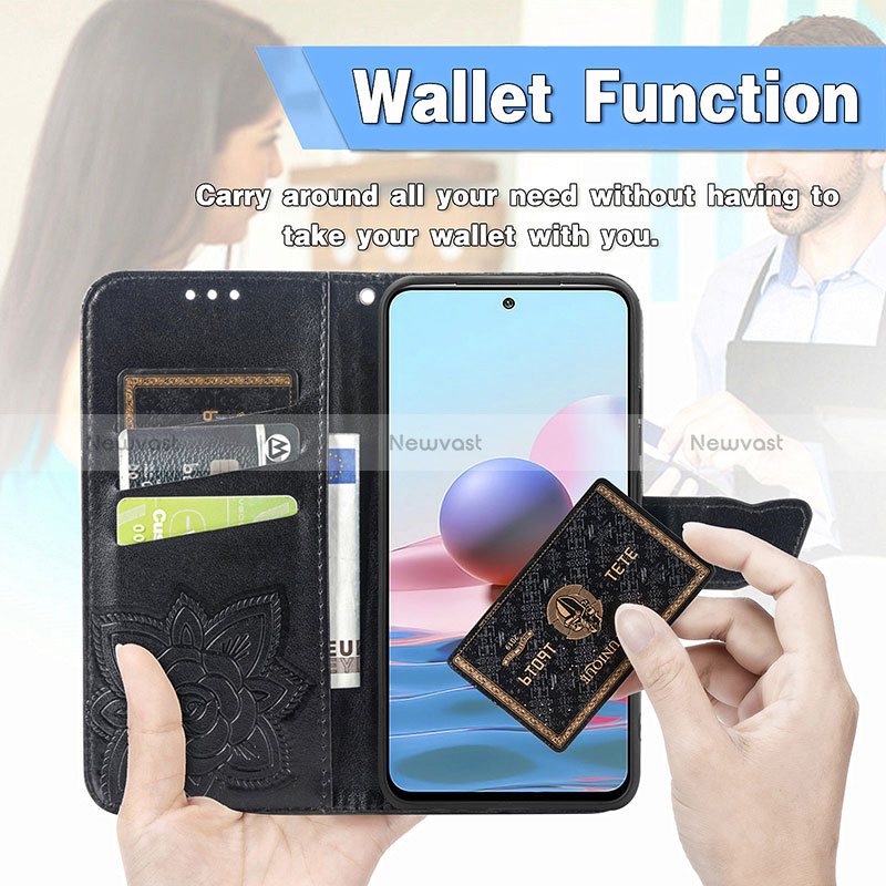 Leather Case Stands Butterfly Flip Cover Holder for Xiaomi Redmi Note 10 4G