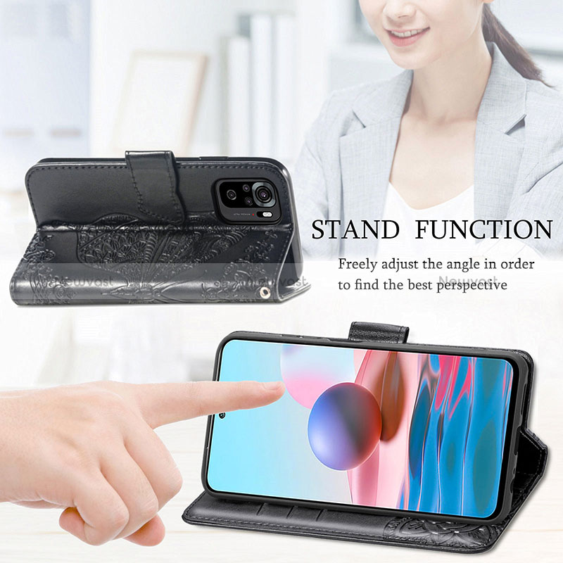 Leather Case Stands Butterfly Flip Cover Holder for Xiaomi Redmi Note 10 4G