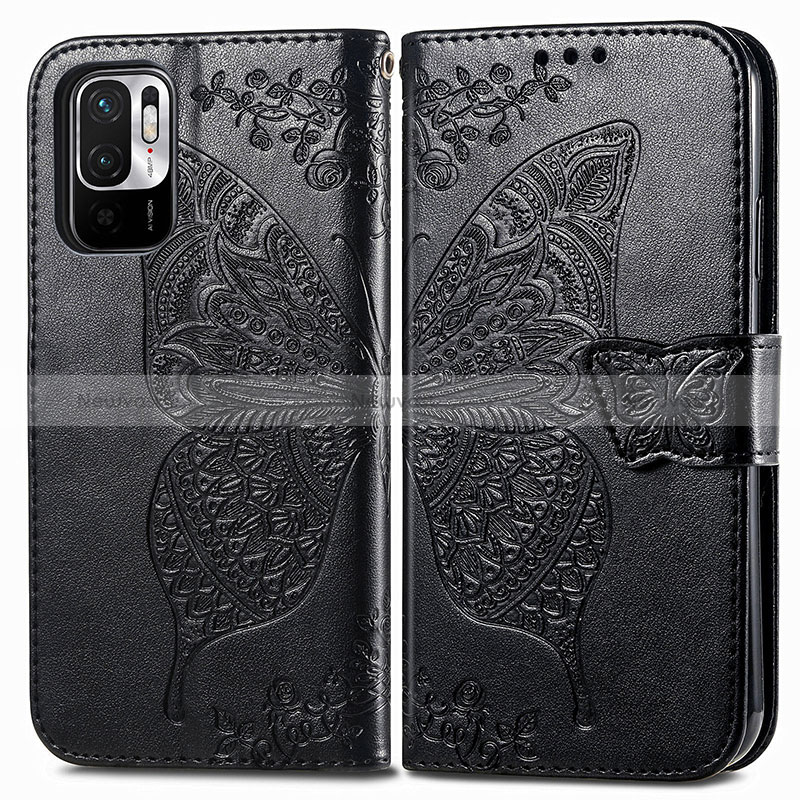 Leather Case Stands Butterfly Flip Cover Holder for Xiaomi Redmi Note 10 JE 5G Black