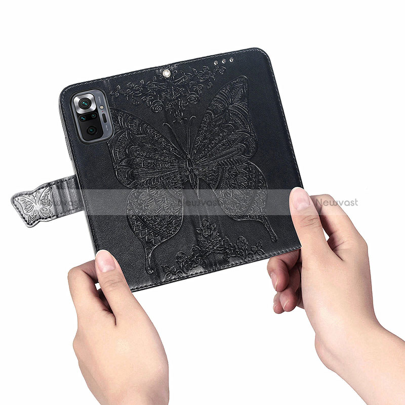 Leather Case Stands Butterfly Flip Cover Holder for Xiaomi Redmi Note 10 Pro 4G