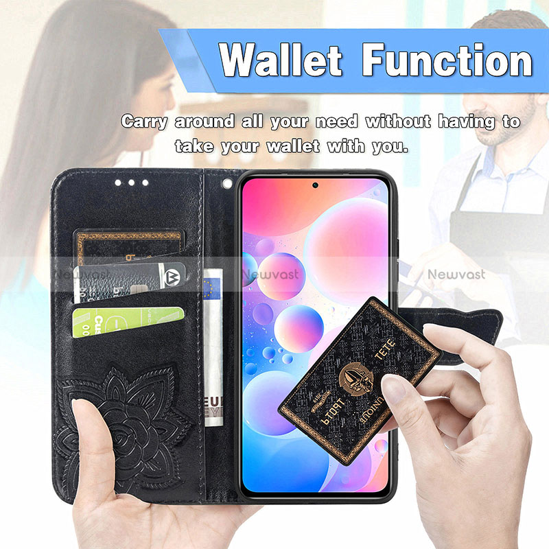 Leather Case Stands Butterfly Flip Cover Holder for Xiaomi Redmi Note 10 Pro 4G