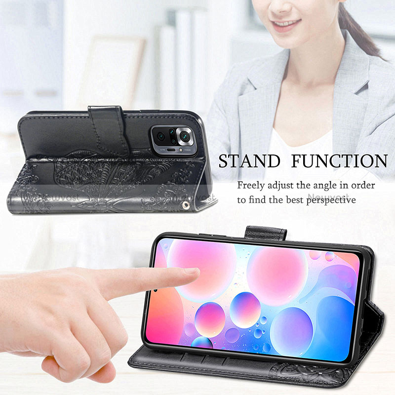 Leather Case Stands Butterfly Flip Cover Holder for Xiaomi Redmi Note 10 Pro 4G