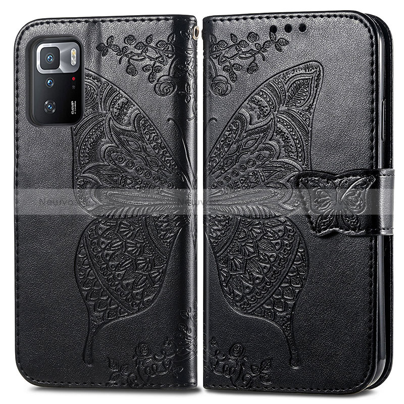 Leather Case Stands Butterfly Flip Cover Holder for Xiaomi Redmi Note 10 Pro 5G Black