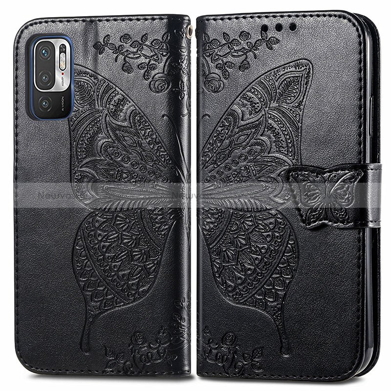 Leather Case Stands Butterfly Flip Cover Holder for Xiaomi Redmi Note 10T 5G Black