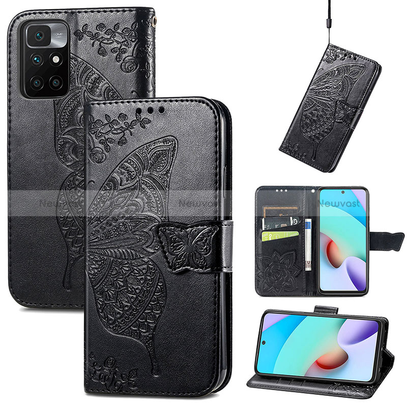 Leather Case Stands Butterfly Flip Cover Holder for Xiaomi Redmi Note 11 4G (2021)