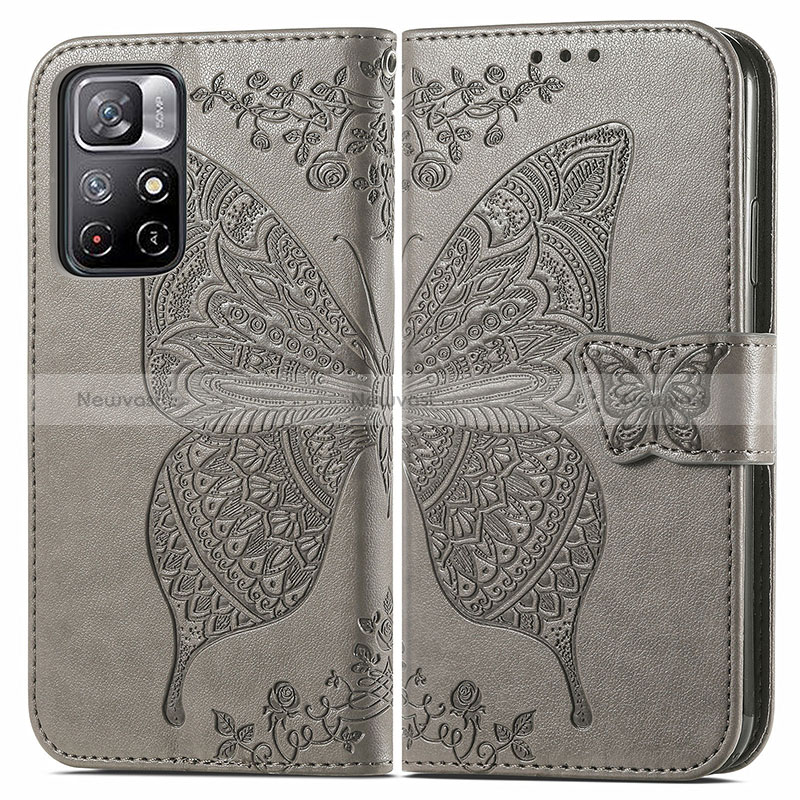 Leather Case Stands Butterfly Flip Cover Holder for Xiaomi Redmi Note 11 5G Gray