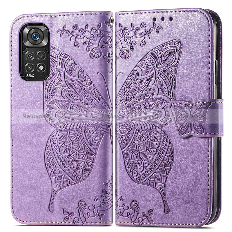 Leather Case Stands Butterfly Flip Cover Holder for Xiaomi Redmi Note 11 Pro 5G Clove Purple