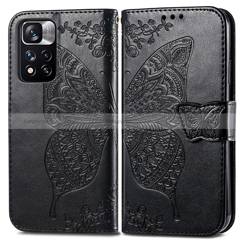 Leather Case Stands Butterfly Flip Cover Holder for Xiaomi Redmi Note 11 Pro+ Plus 5G Black