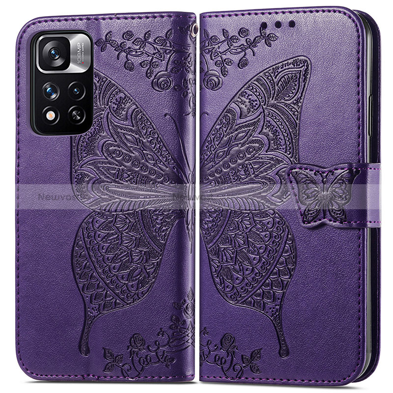 Leather Case Stands Butterfly Flip Cover Holder for Xiaomi Redmi Note 11 Pro+ Plus 5G Purple