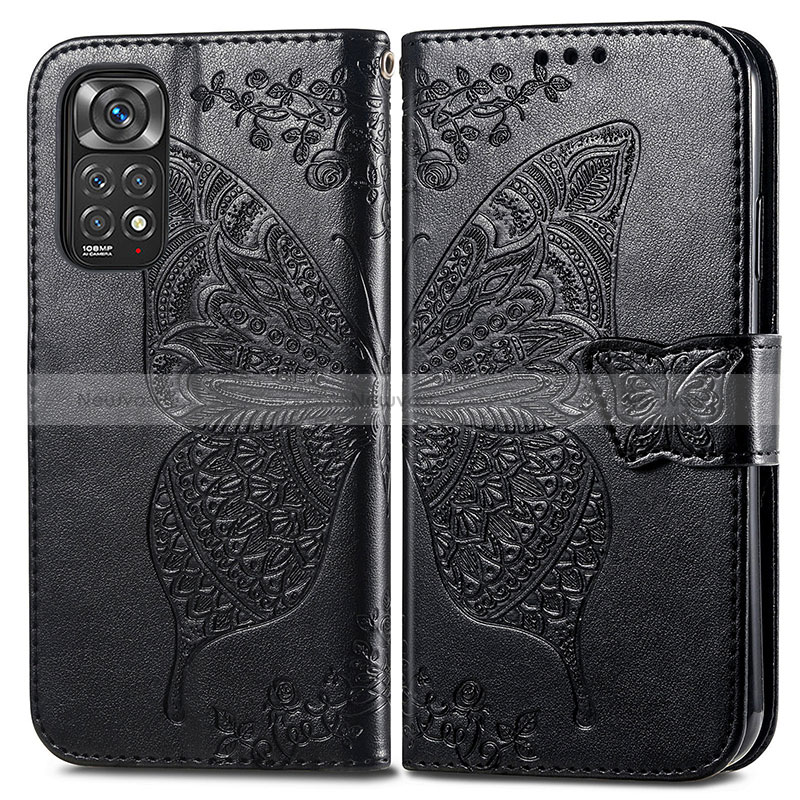 Leather Case Stands Butterfly Flip Cover Holder for Xiaomi Redmi Note 11S 4G Black