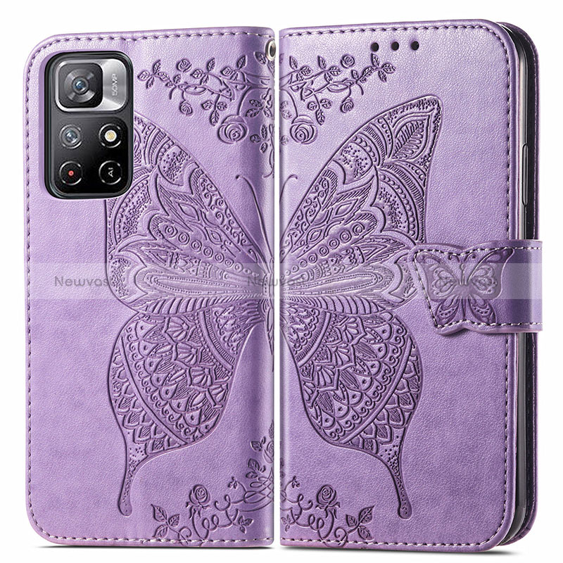 Leather Case Stands Butterfly Flip Cover Holder for Xiaomi Redmi Note 11T 5G Clove Purple