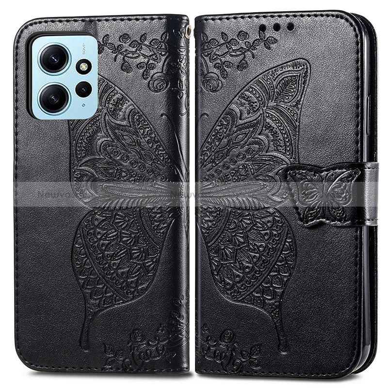 Leather Case Stands Butterfly Flip Cover Holder for Xiaomi Redmi Note 12 4G Black