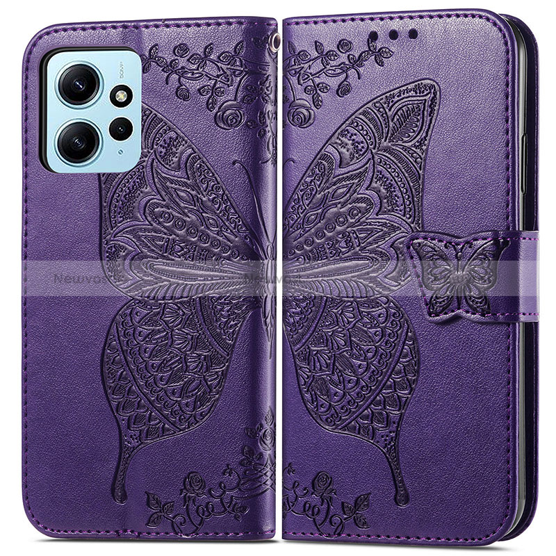 Leather Case Stands Butterfly Flip Cover Holder for Xiaomi Redmi Note 12 4G Purple