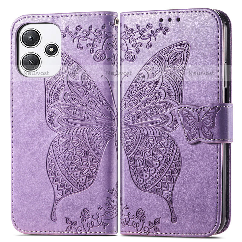 Leather Case Stands Butterfly Flip Cover Holder for Xiaomi Redmi Note 12R 5G Clove Purple