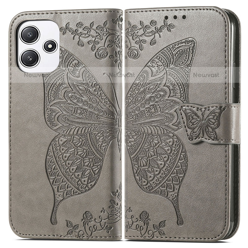 Leather Case Stands Butterfly Flip Cover Holder for Xiaomi Redmi Note 12R 5G Gray