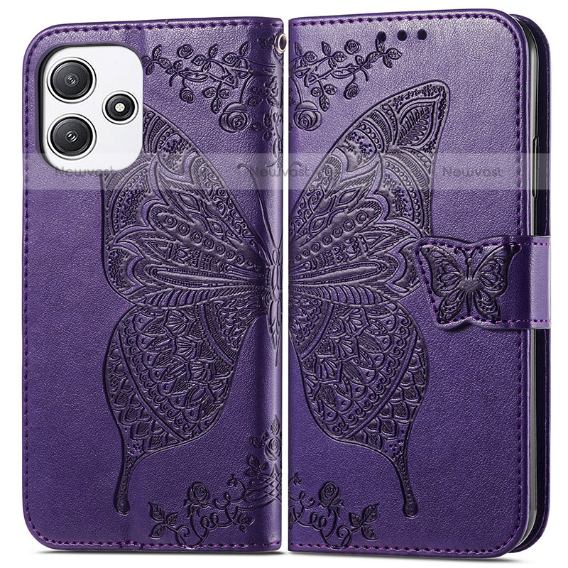 Leather Case Stands Butterfly Flip Cover Holder for Xiaomi Redmi Note 12R 5G Purple