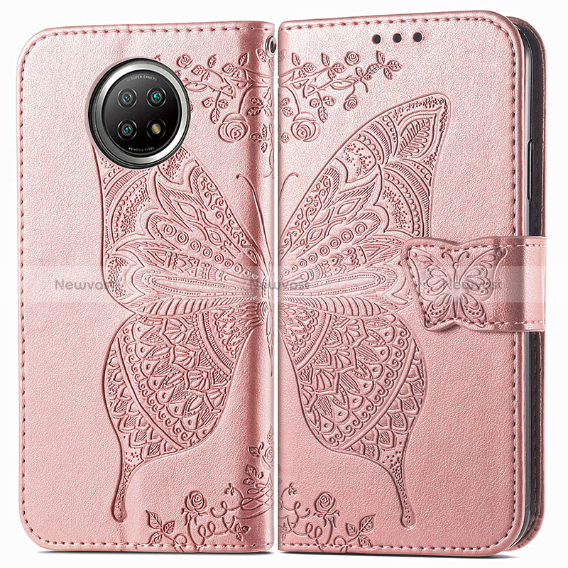 Leather Case Stands Butterfly Flip Cover Holder for Xiaomi Redmi Note 9T 5G Pink