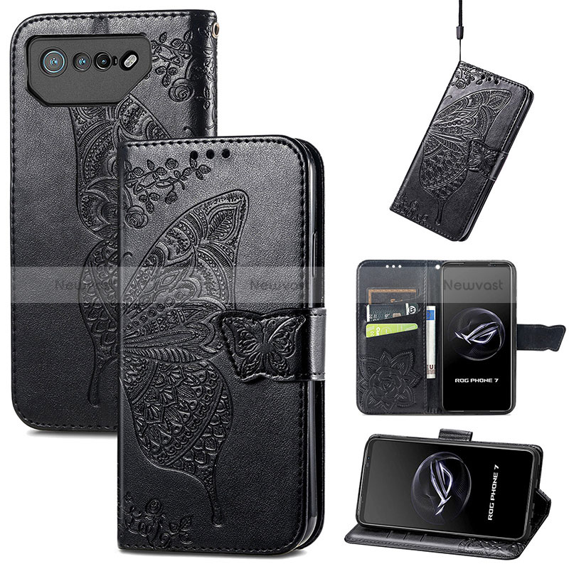 Leather Case Stands Butterfly Flip Cover Holder S01D for Asus ROG Phone 7 Pro