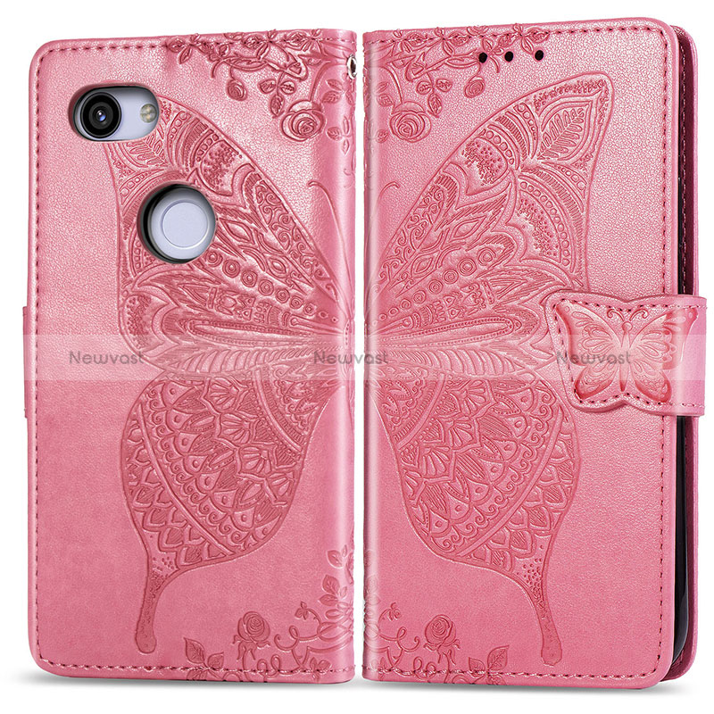 Leather Case Stands Butterfly Flip Cover Holder S01D for Google Pixel 3a XL Hot Pink