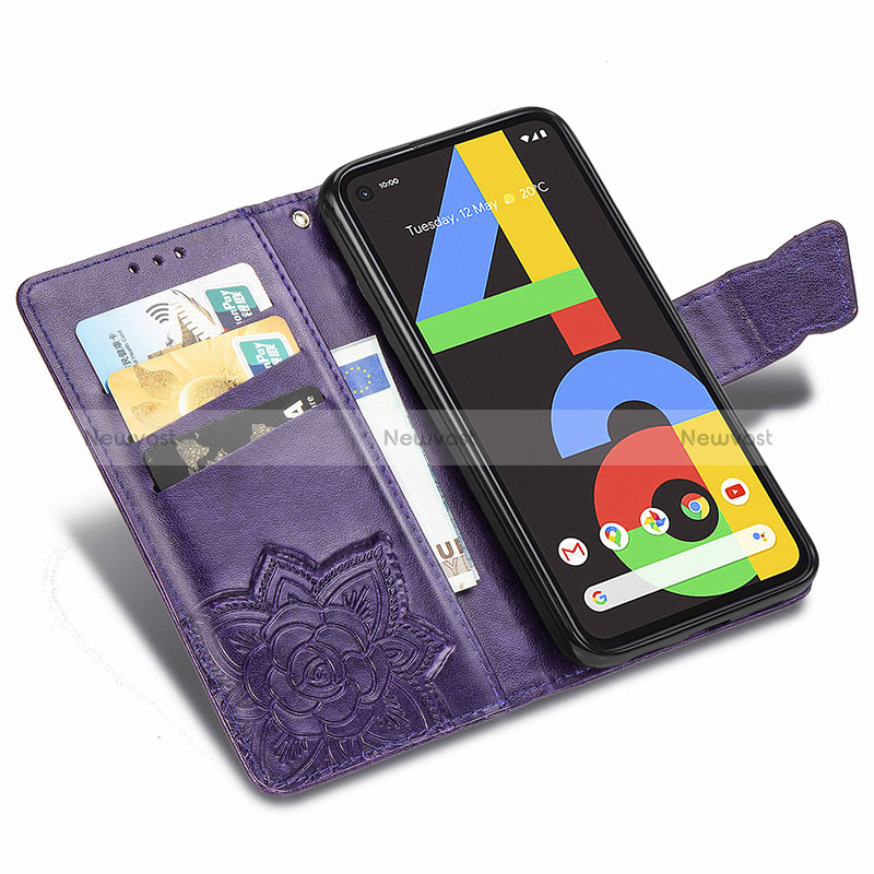 Leather Case Stands Butterfly Flip Cover Holder S01D for Google Pixel 4a