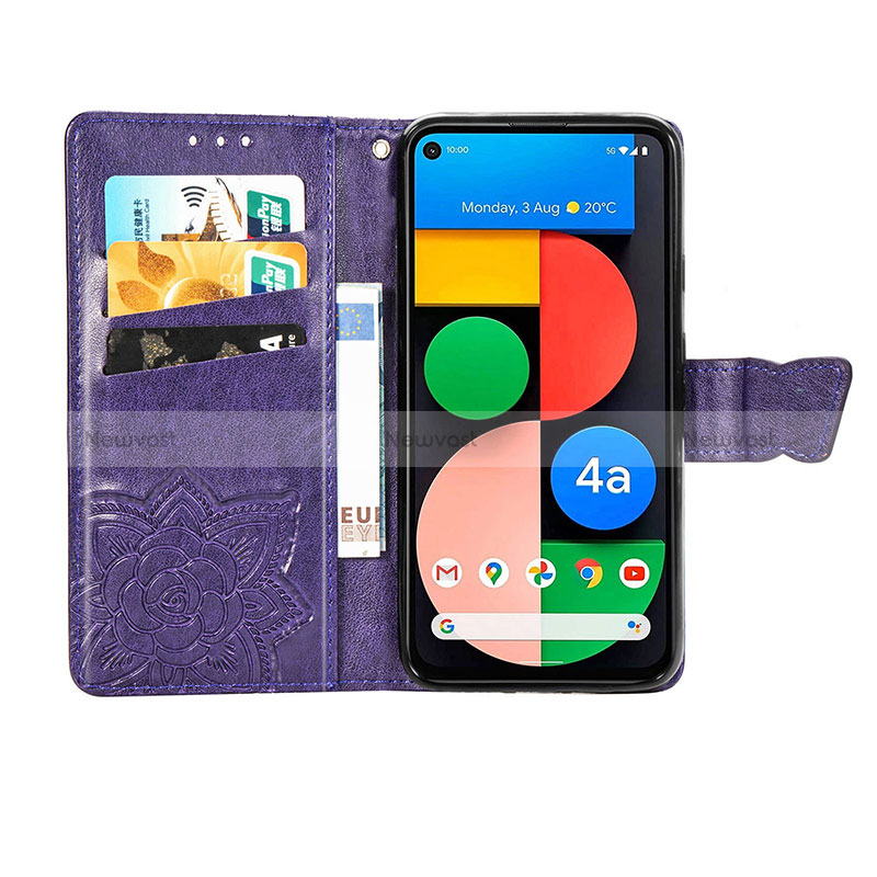 Leather Case Stands Butterfly Flip Cover Holder S01D for Google Pixel 4a 5G