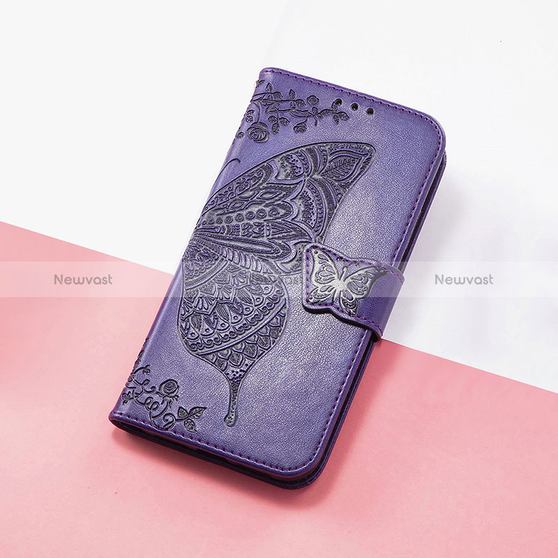 Leather Case Stands Butterfly Flip Cover Holder S01D for Google Pixel 6 Pro 5G Purple